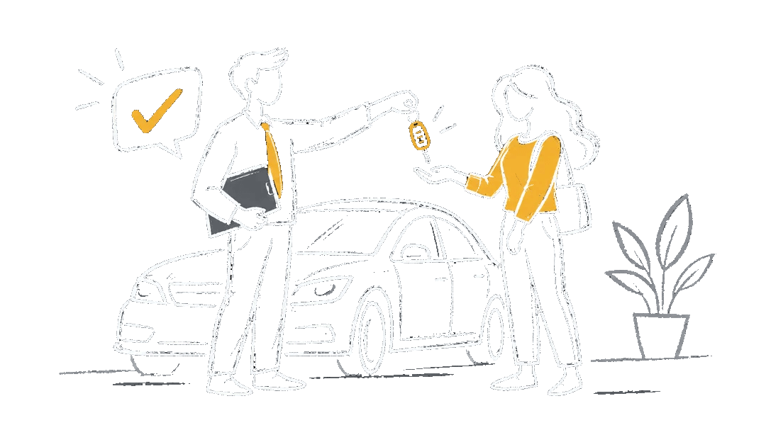 Handing over the keys next to the car